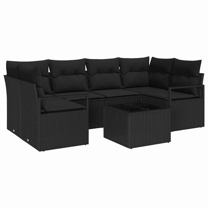 Set Divano da Giardino 7 pcs Nero Polyrattan, Acciaio e Vetro