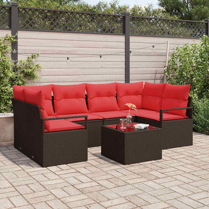 Set Divano da Giardino 7 pcs Beige e Rosso polyrattan | homemem39
