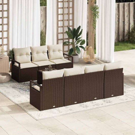 Set Divano da Giardino 8 pcs Marrone e Crema polyrattan