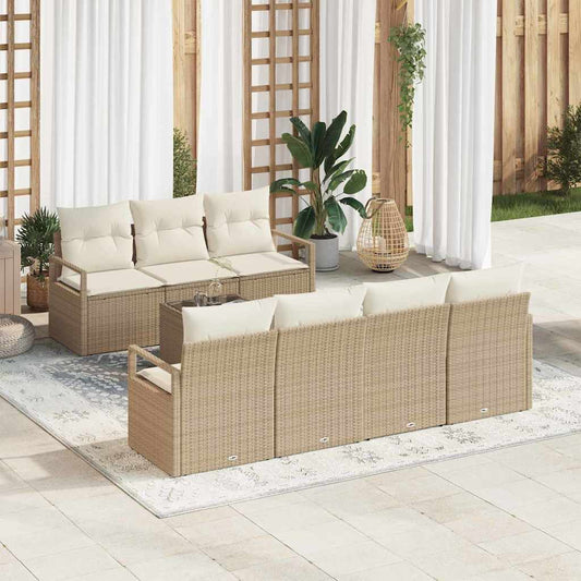 Set Divano da Giardino 8 pcs Beige e Crema polyrattan