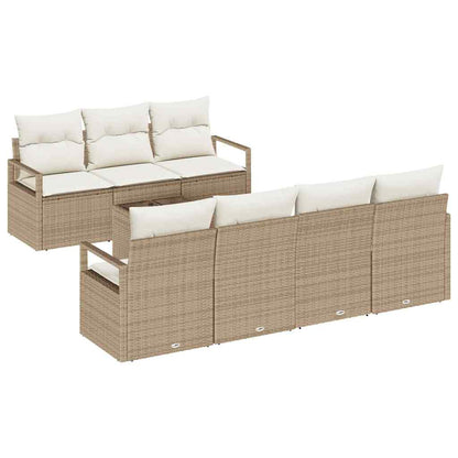 Set Divano da Giardino 8 pcs Beige e Crema polyrattan
