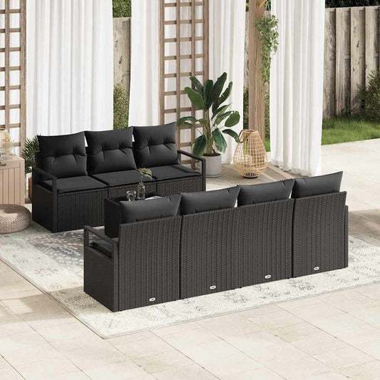 Set Divano da Giardino con cuscino 8 pcs Nero polyrattan