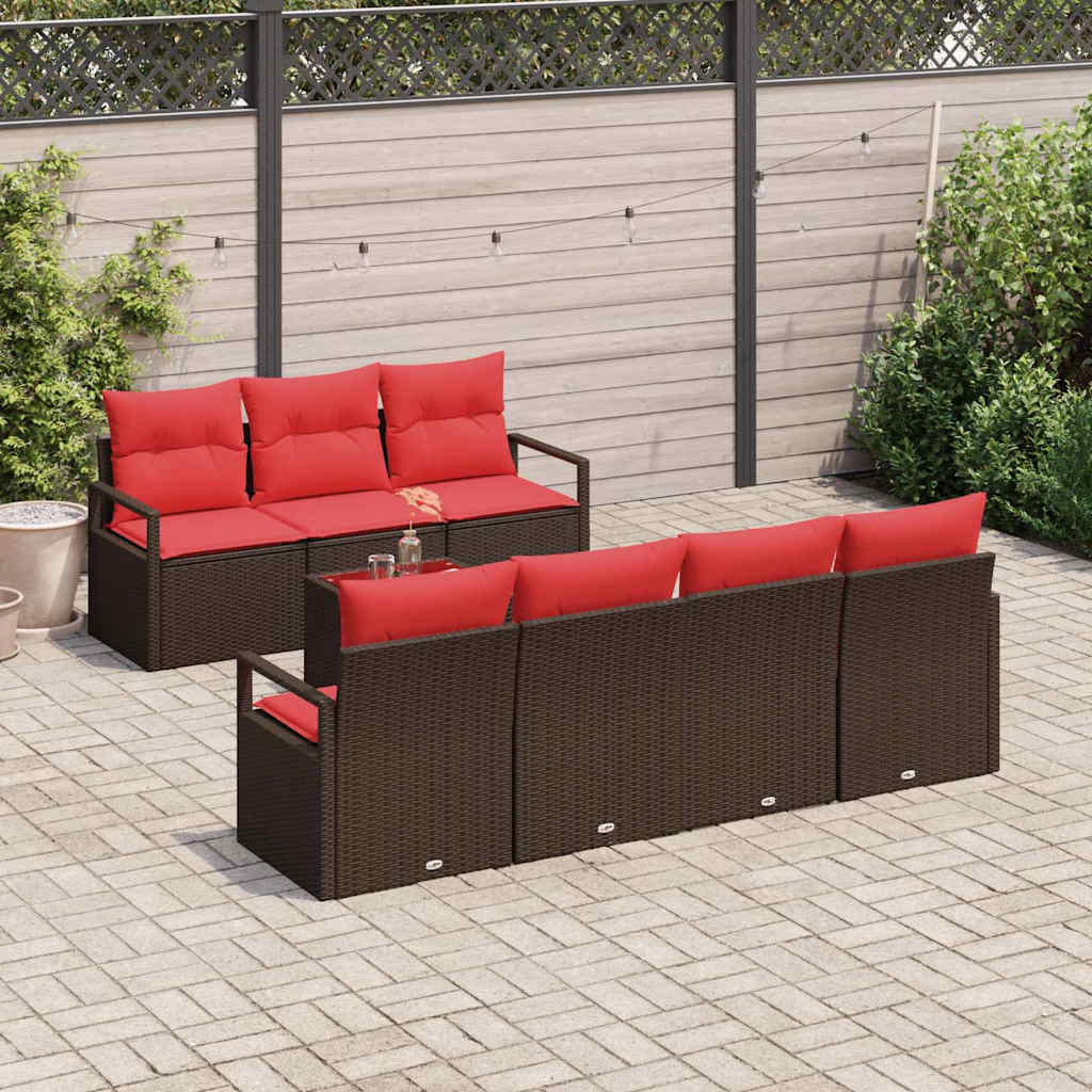 Set Divano da Giardino 8 pcs Beige e Rosso polyrattan
