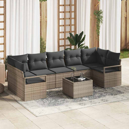 Set Divano da Giardino 8 pcs Grigio Polyrattan, Acciaio e Vetro
