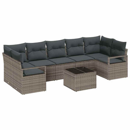 Set Divano da Giardino 8 pcs Grigio Polyrattan, Acciaio e Vetro