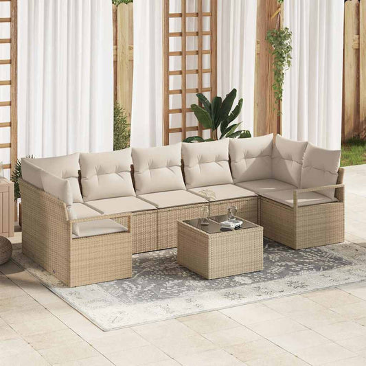 Set Divano da Giardino con cuscino 8 pcs Beige e Crema