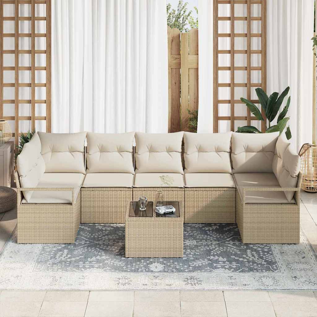 Set Divano da Giardino con cuscino 8 pcs Beige e Crema