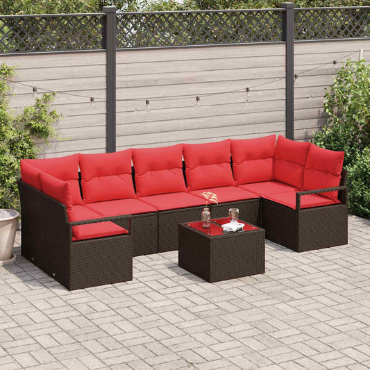 Set Divano da Giardino 8 pz 7-Numero di posti Beige e Rosso