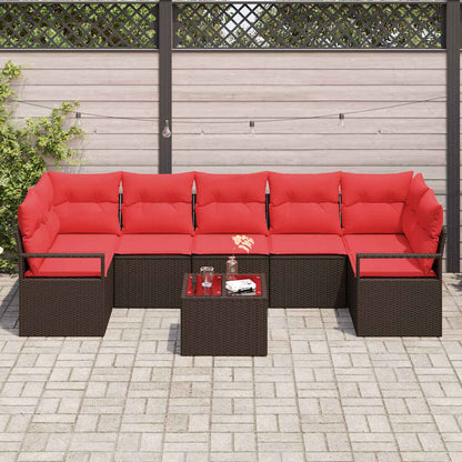 Set Divano da Giardino 8 pcs Beige e Rosso polyrattan