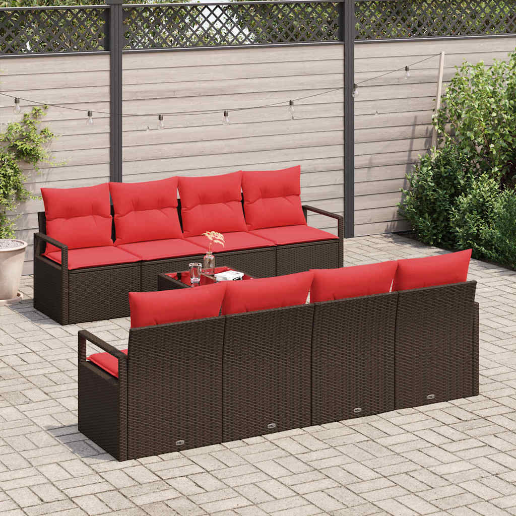 Set di divani con cuscino 9 pcs Beige e Rosso polyrattan