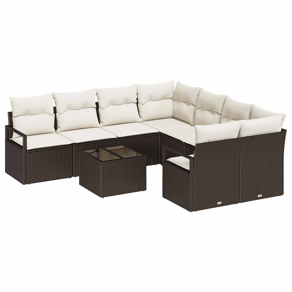 Set di divani con cuscino 9 pcs Marrone e Crema polyrattan