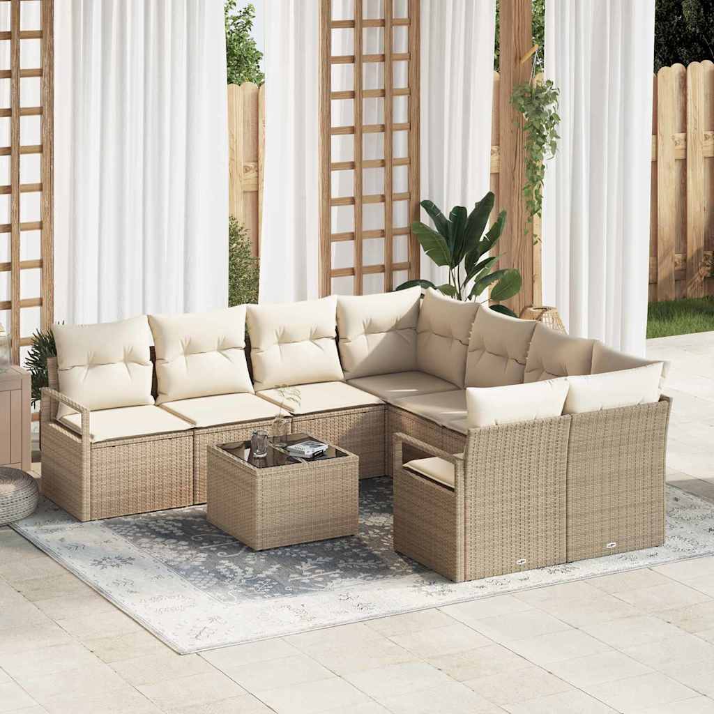 Set di divani con cuscino 9 pcs Beige e Crema polyrattan