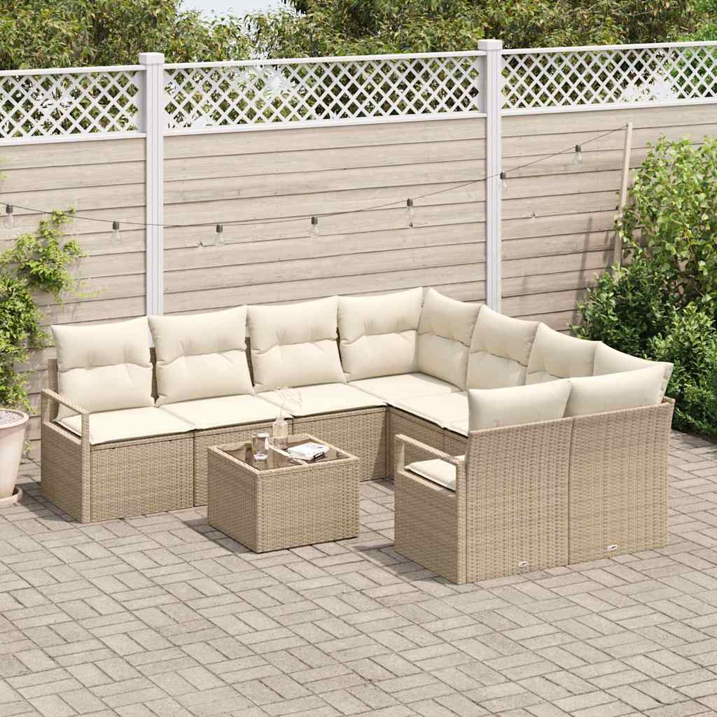 Set di divani con cuscino 9 pcs Beige e Crema polyrattan