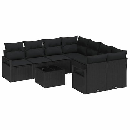 Set di divani con cuscino 9 pcs Nero polyrattan