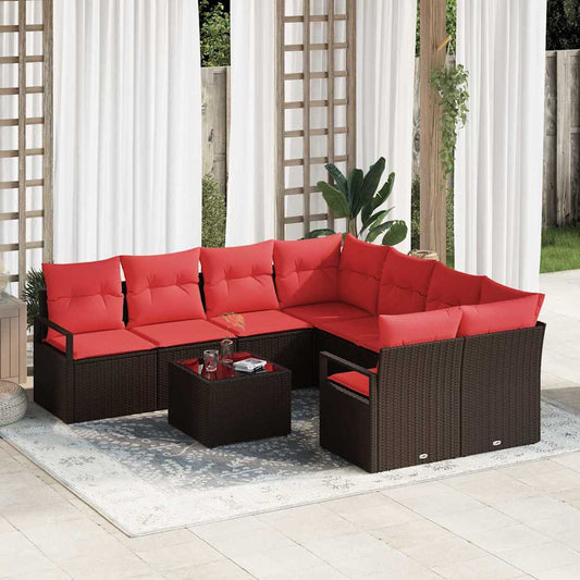 Set di divani con cuscino 9 pcs Beige e Rosso polyrattan | homemem39
