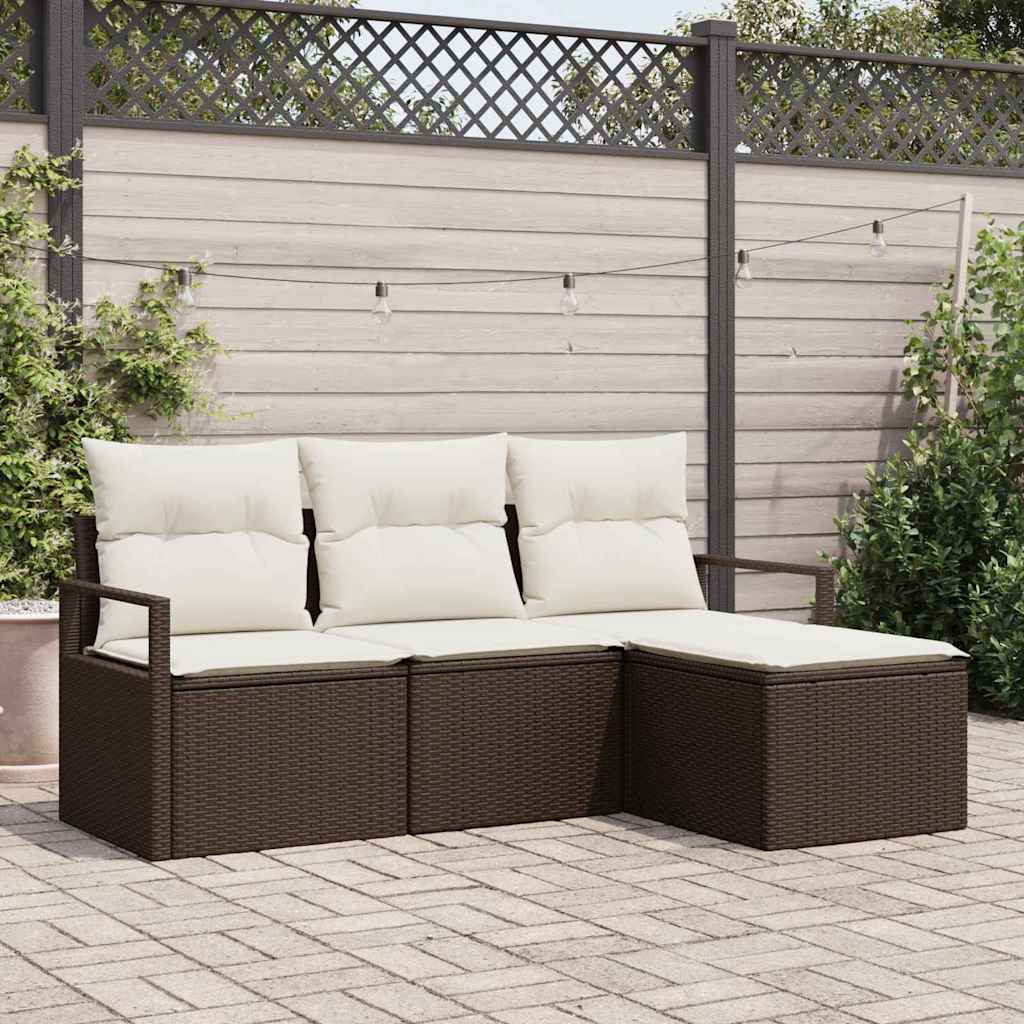 Set di divani con cuscino 4 pcs Marrone e Crema polyrattan