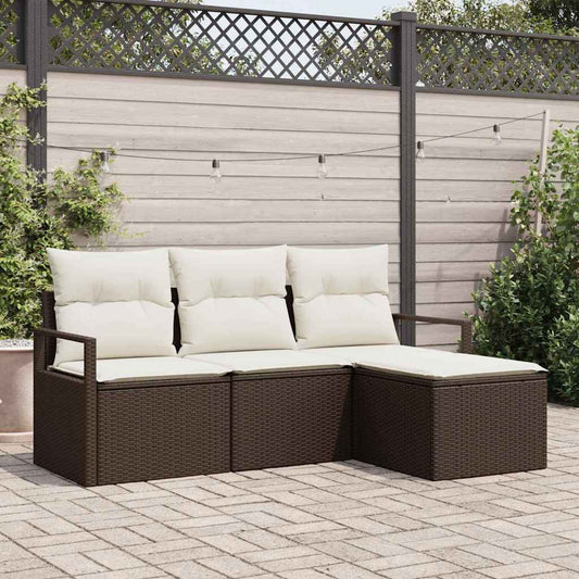 Set di divani con cuscino 4 pcs Marrone e Crema polyrattan