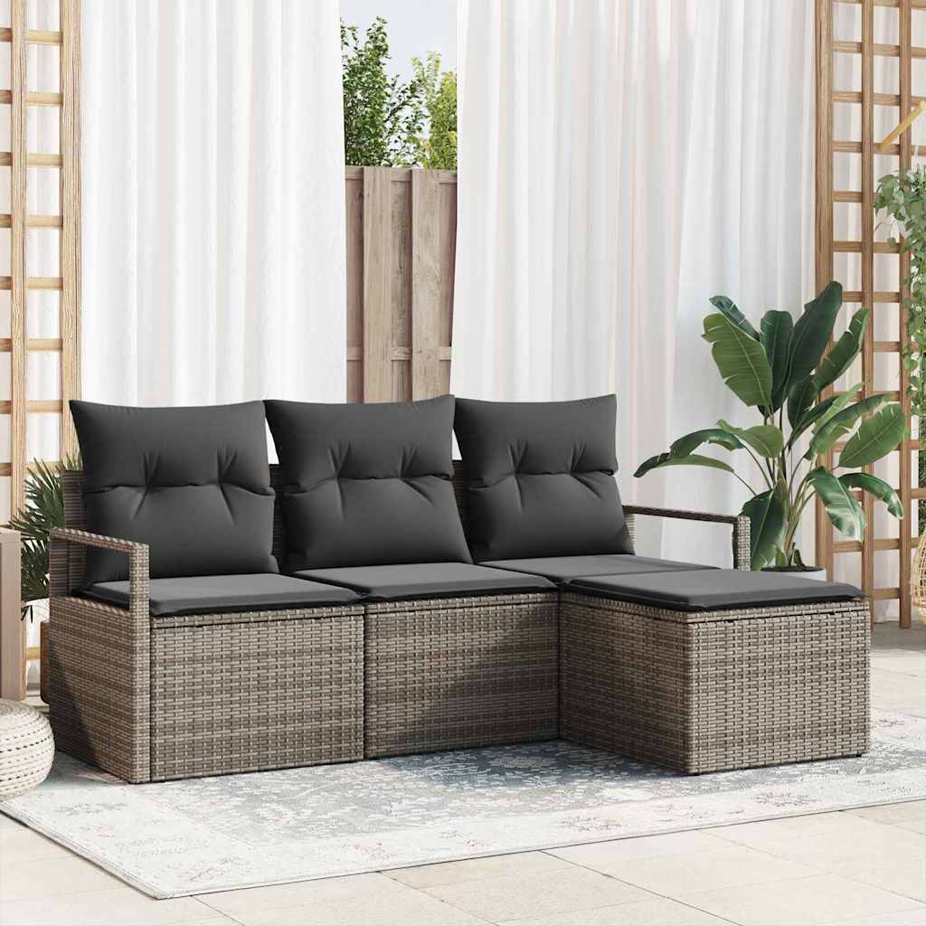 Set di divani con cuscino 4 pcs Grigio polyrattan