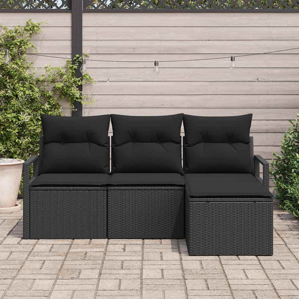 Set di divani con cuscino 4 pcs Nero polyrattan
