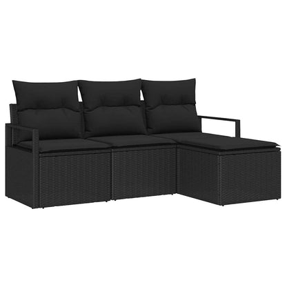 Set di divani con cuscino 4 pcs Nero polyrattan