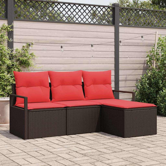 Set di divani con cuscino 4 pcs Marrone e Rosso polyrattan | homemem39