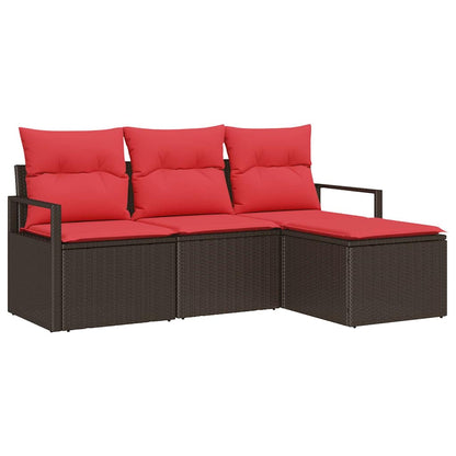 Set di divani con cuscino 4 pcs Marrone e Rosso polyrattan