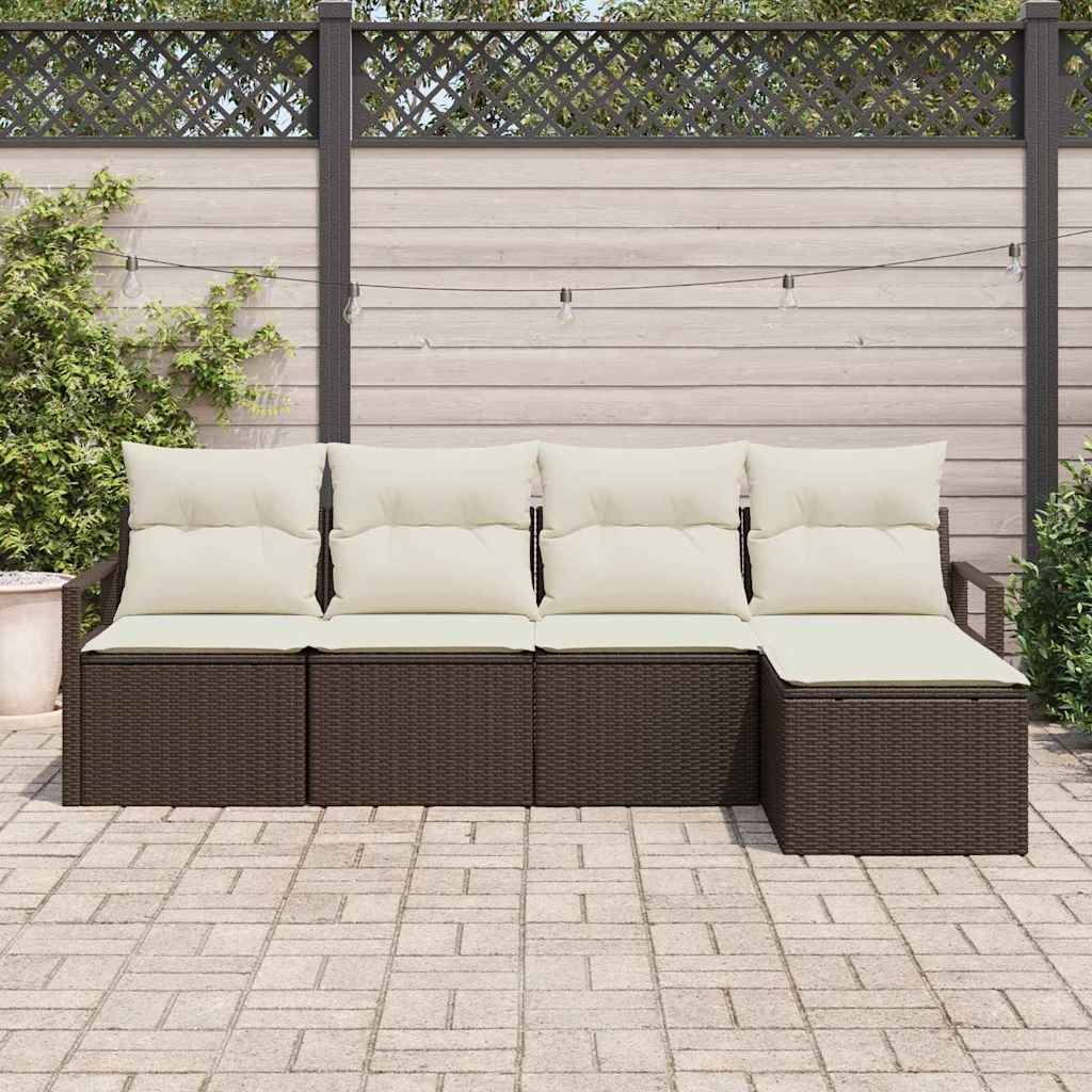 Set di divani con cuscino 5 pcs Marrone e Crema polyrattan