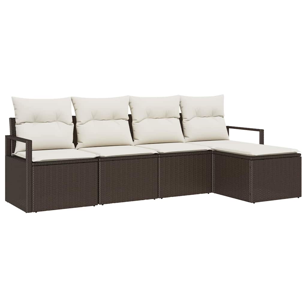 Set di divani con cuscino 5 pcs Marrone e Crema polyrattan