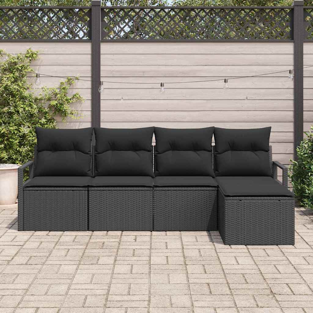 Set di divani con cuscino 5 pcs Nero polyrattan