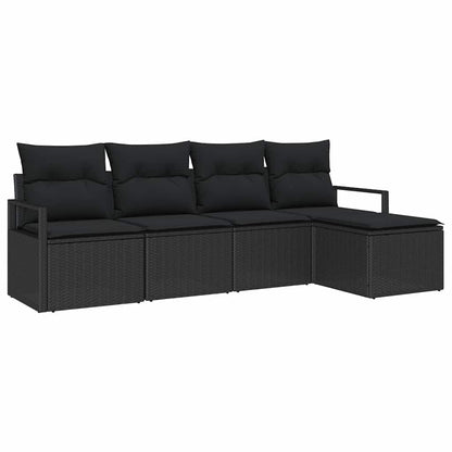 Set di divani con cuscino 5 pcs Nero polyrattan