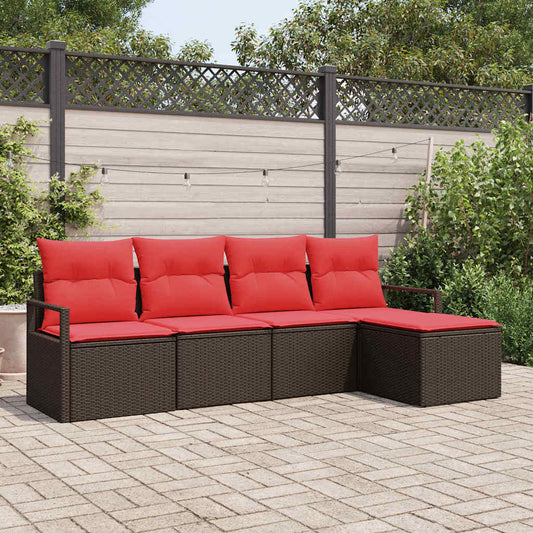Set di divani 5 pz Marrone e Rosso polyrattan