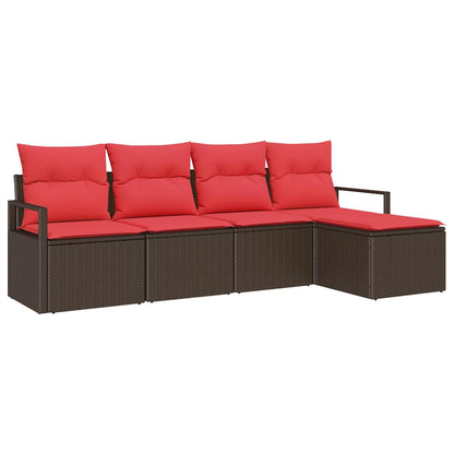 Set di divani con cuscino 5 pcs Marrone e Rosso polyrattan