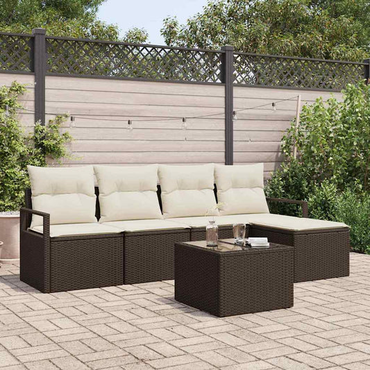 Set di divani con cuscino 6 pcs Marrone e Crema polyrattan