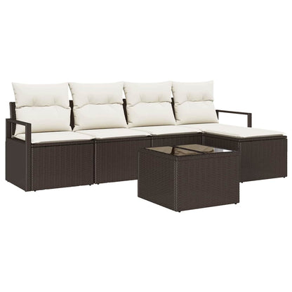 Set di divani con cuscino 6 pcs Marrone e Crema polyrattan
