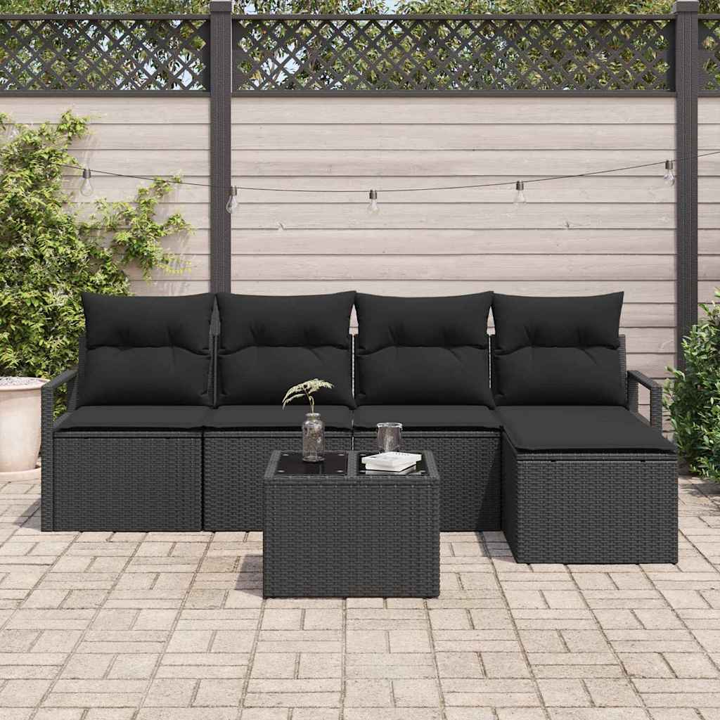 Set di divani con cuscino 6 pcs Nero polyrattan