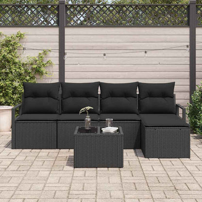 Set di divani con cuscino 6 pcs Nero polyrattan