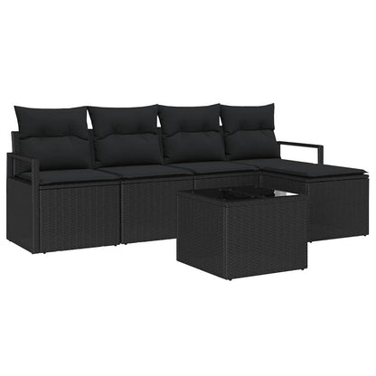 Set di divani con cuscino 6 pcs Nero polyrattan