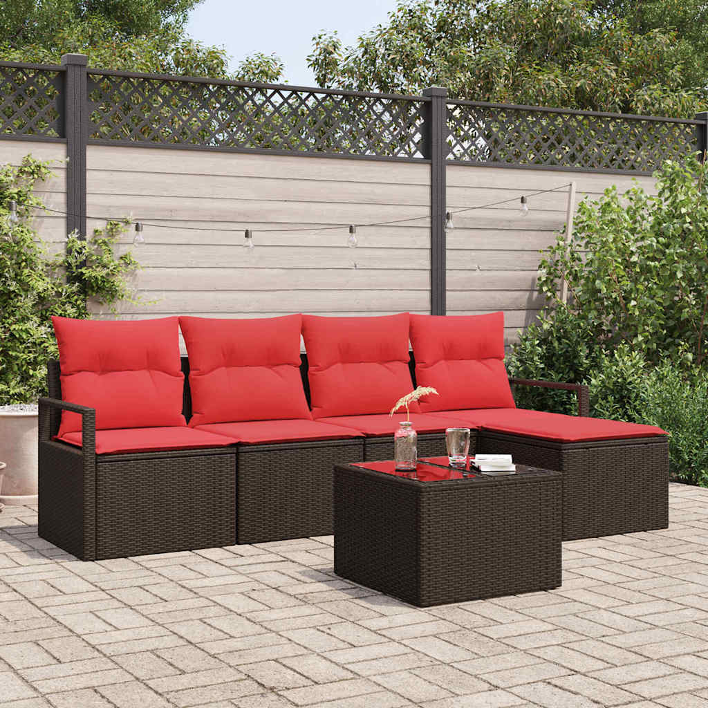 Set di divani con cuscino 6 pcs Marrone e Rosso polyrattan