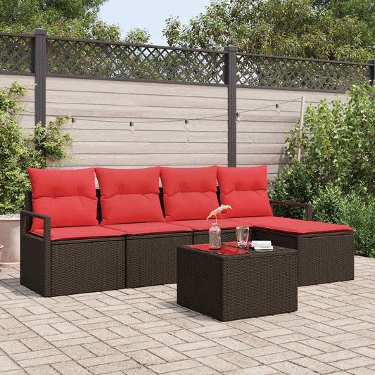 Set di divani 6 pz Marrone e Rosso polyrattan