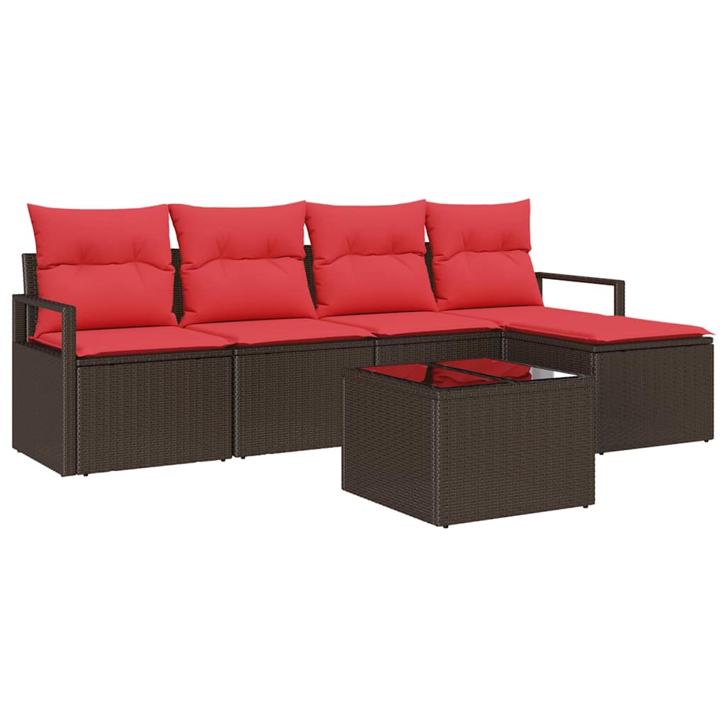 Set di divani con cuscino 6 pcs Marrone e Rosso polyrattan
