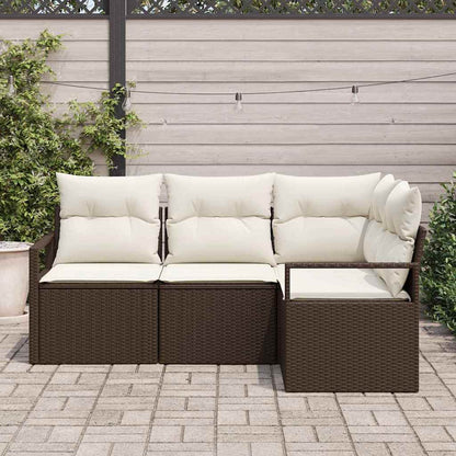 Set di divani con cuscino 4 pcs Marrone e Crema polyrattan