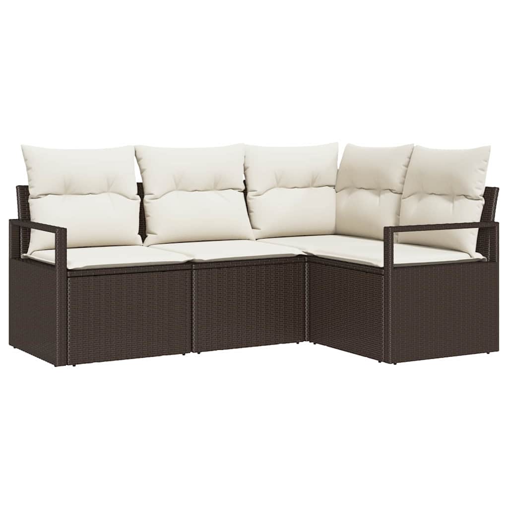 Set di divani con cuscino 4 pcs Marrone e Crema polyrattan