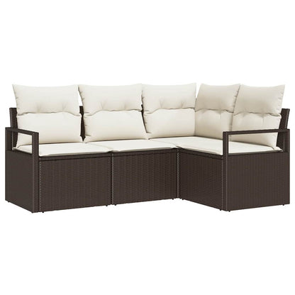 Set di divani con cuscino 4 pcs Marrone e Crema polyrattan
