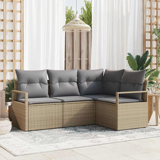 Set di divani 4 pcs Beige e Grigio Chiaro polyrattan