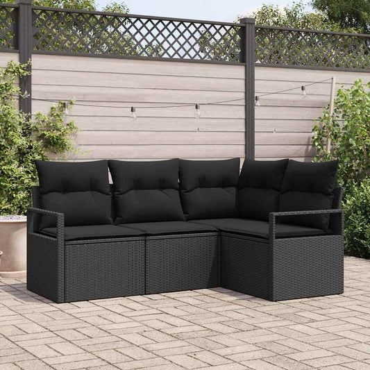 Set di divani con cuscino 4 pcs Nero polyrattan