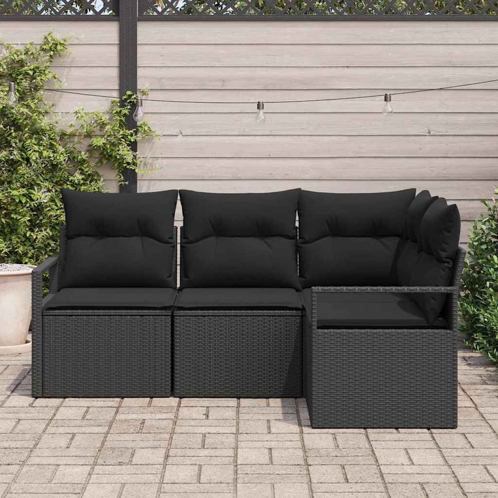 Set di divani con cuscino 4 pcs Nero polyrattan