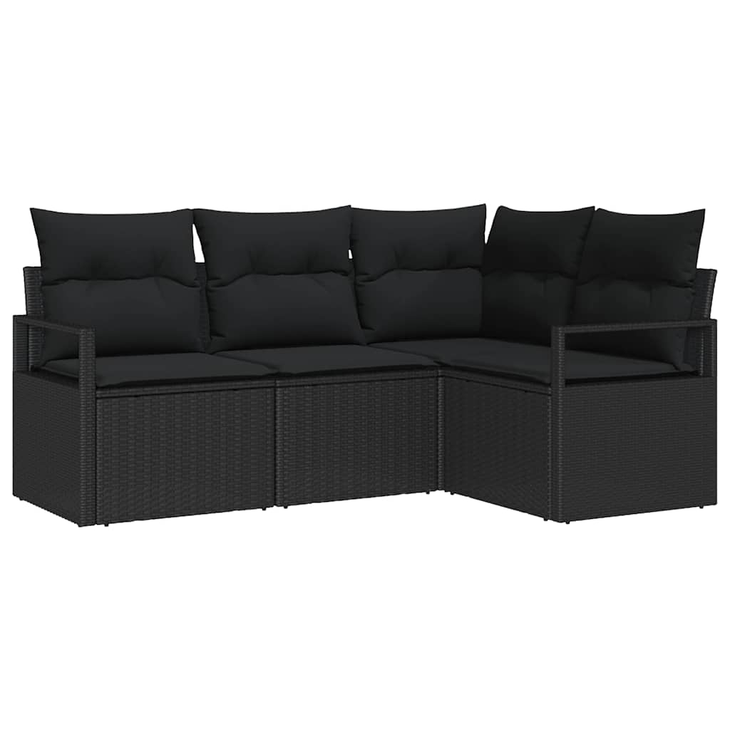 Set di divani con cuscino 4 pcs Nero polyrattan