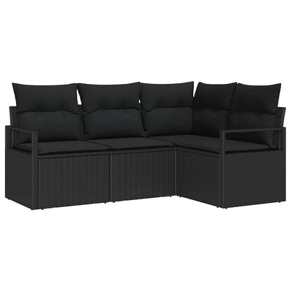 Set di divani con cuscino 4 pcs Nero polyrattan