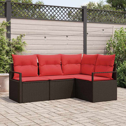 Set Divano da Giardino 4 pcs Marrone e Rosso polyrattan