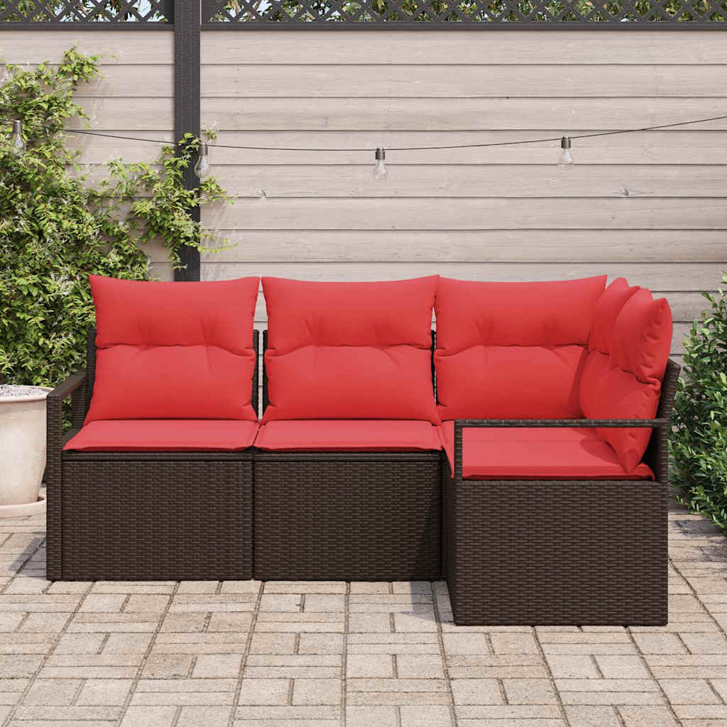 Set Divano da Giardino 4 pcs Marrone e Rosso polyrattan